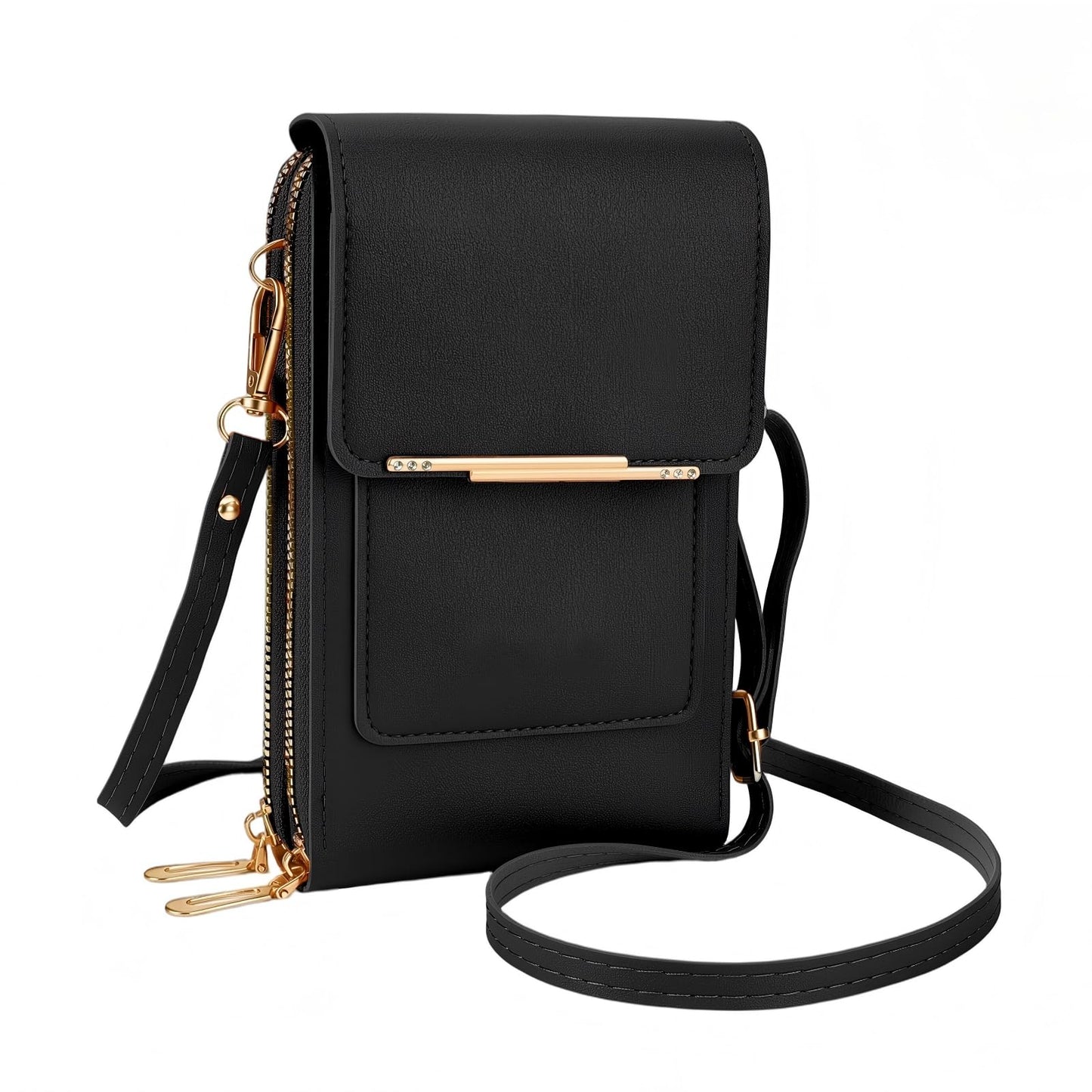 Women's Touch Screen Mobile Phone Messenger Bag, Crossbody Phone Wallet, RFID Touch Screen Crossbody Phone Purse, Anti-Theft Shoulder Strap (Black)
