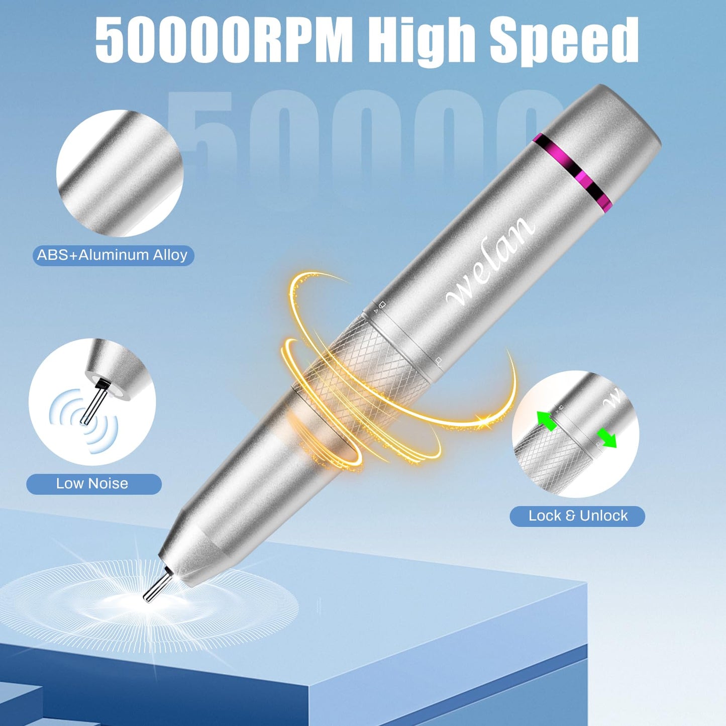 Electric Nail Drill Professional, 50000RPM Electric Nail File Portable Nail Drill Kit 6000mAh Rechargeable Machine for Acrylic Gel Nail, Manicure Pedicure Polishing Nail for Salon Home Purple