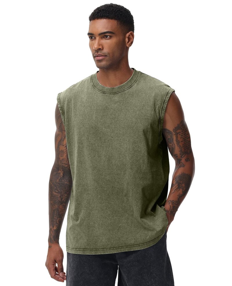 SnowElve 4 Park Mens Workout Tank Tops Sleeveless Tee Shirts Men Muscle Shirt Gym Acid Wash T Shirts Running Beach Loose Fit Tee(AGBUCFBK,M)