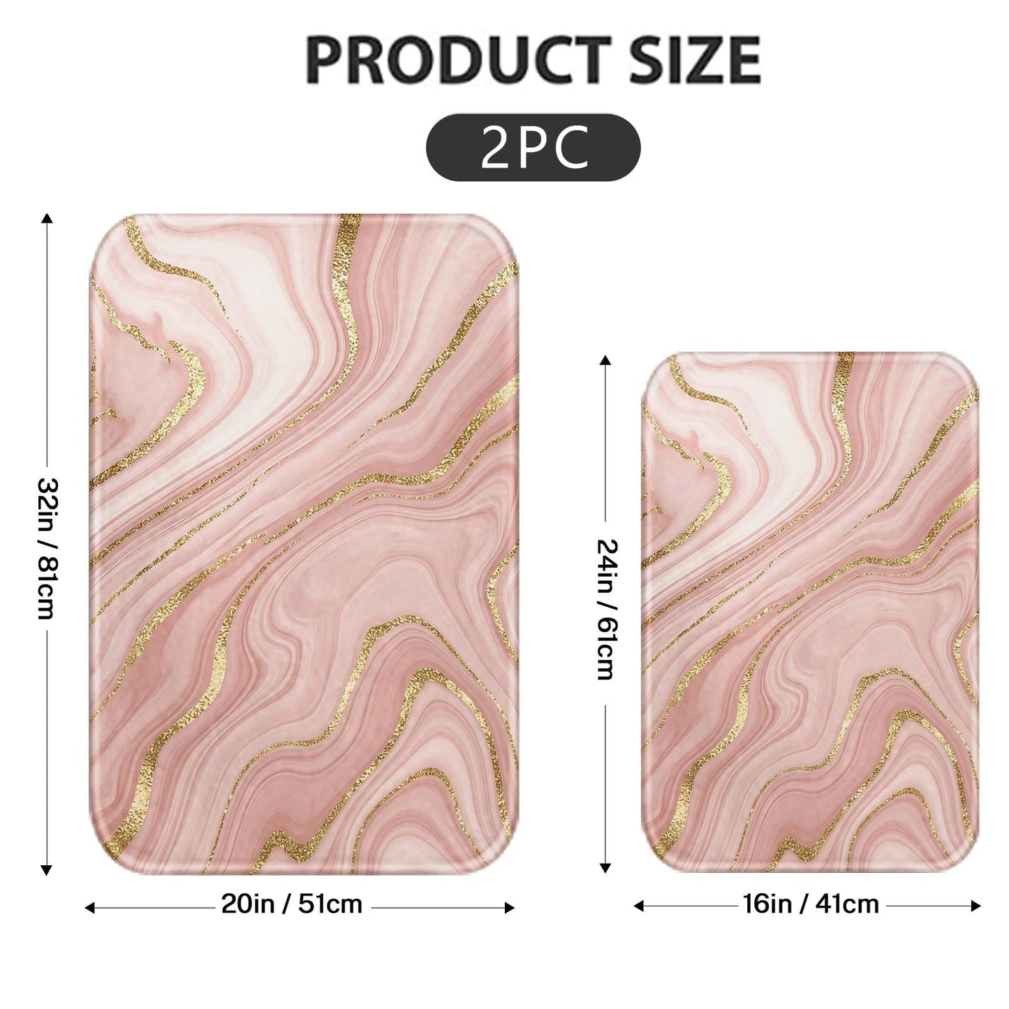 Britimes Marble Pink Bathroom Rug Set of 2, Washable Cover Floor Rug Carpets Floor Bath Mat Bathroom Decorations 16x24 and 20x32 Inches