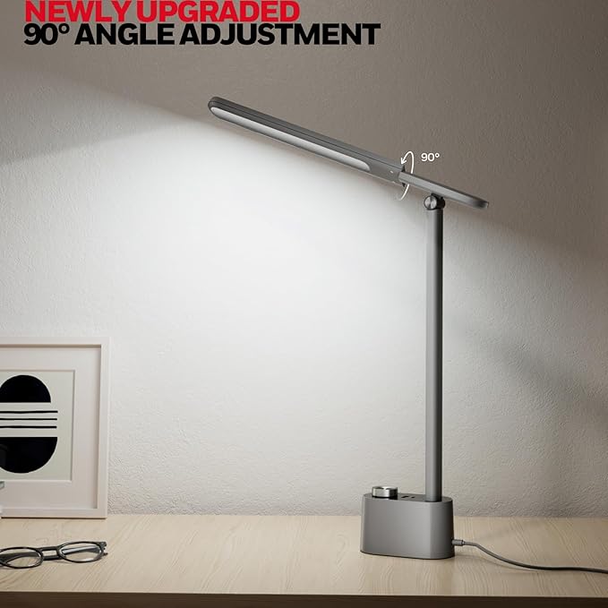 Honeywell Upgraded LED Desk Lamp - H01 Pro Sunturalux™ Foldable Desk Light with USB A+C Charging Port, 3 Color Modes Dimmable Table Lamp for Home Office Reading(Grey)