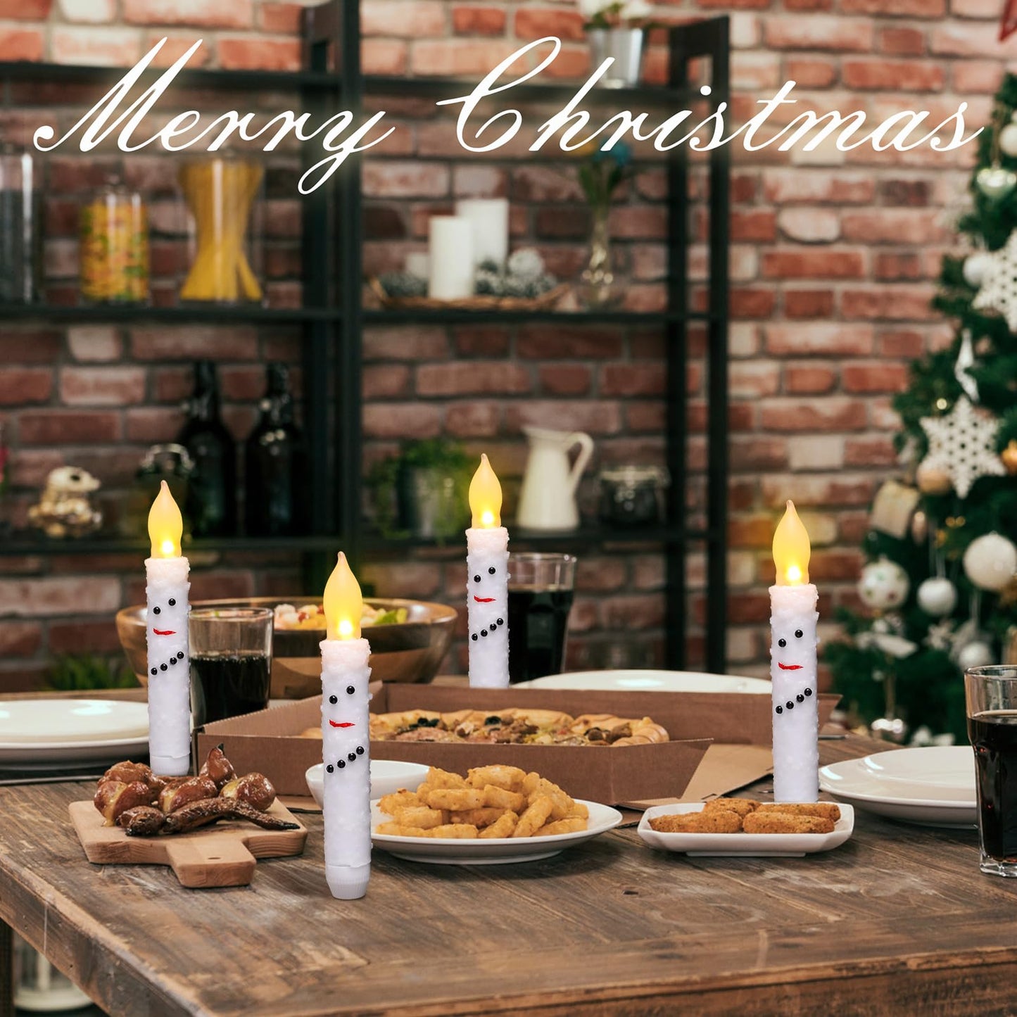 Baquler 6 Pcs Christmas Snowman Flameless Candles 6.5 Inch Short Winter Taper Candles Battery Operated LED Candlesticks for Christmas Party Table Centerpieces Xmas Winter Home Decorations