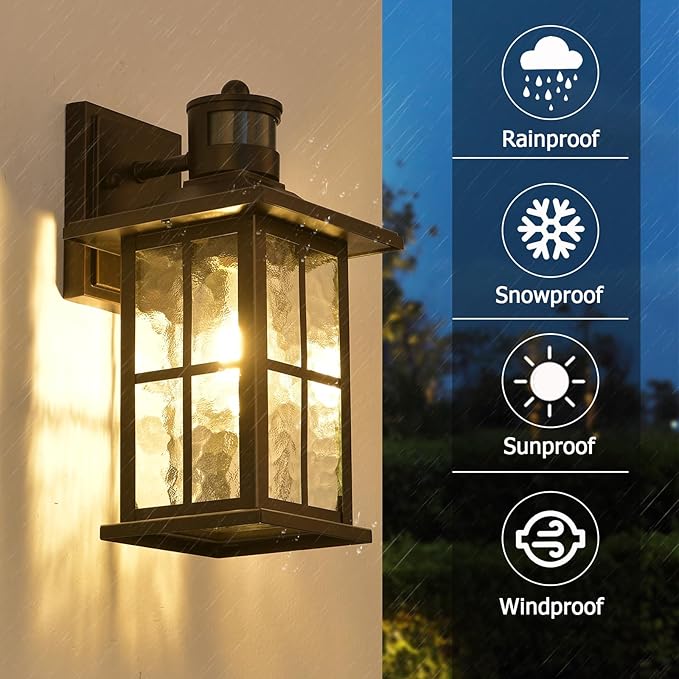 2 Pack Motion Sensor Outdoor Porch Lights Dusk to Dawn Exterior Wall Lantern Black Outside Sconce Lighting Fixtures Waterproof Wall Mount Coach Lamp for House Garage Patio Entryway