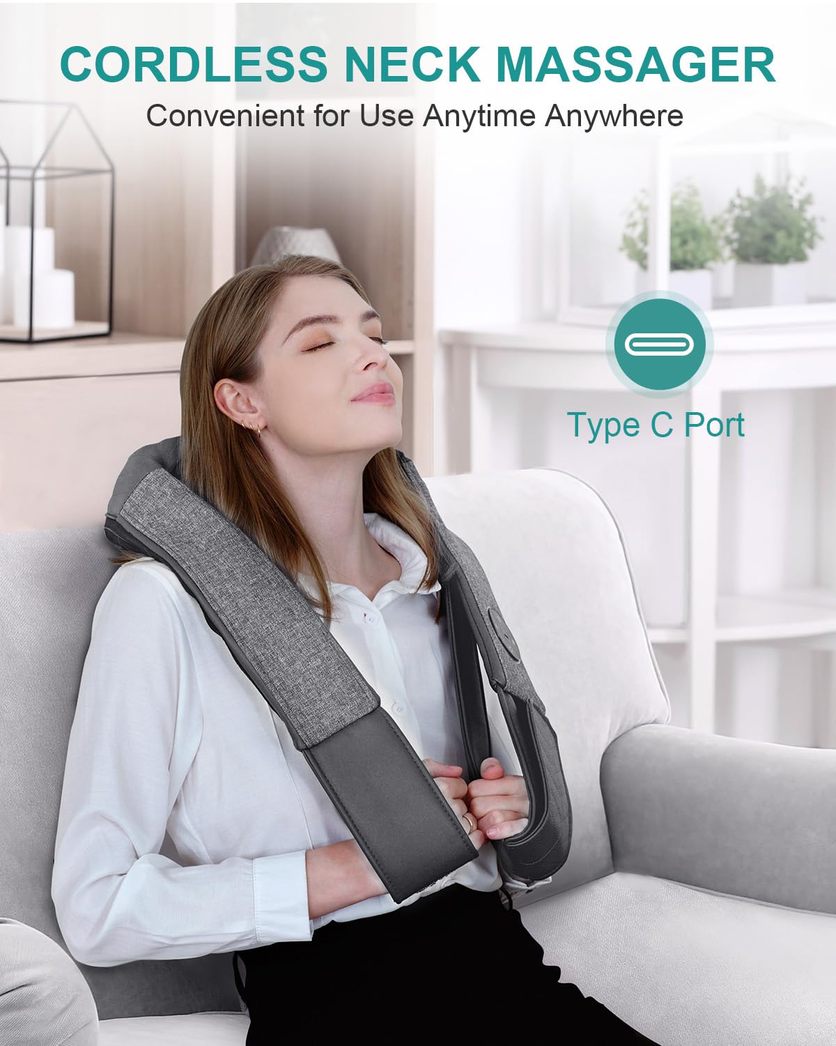 Nekteck Cordless Neck and Back Massager for Pain Relief Deep Tissue, Shiatsu Neck Massager with Heat, Portable Massage Pillow for Shoulder, Leg, Body Muscle, Home, Office, Car, for Men Women