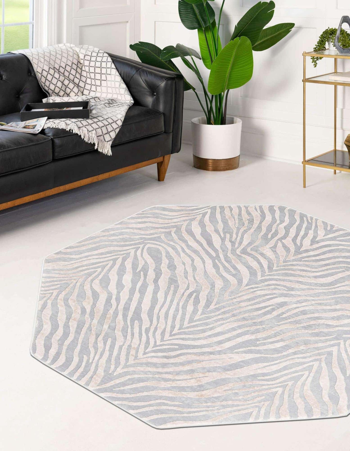Unique Loom Finsbury Collection Area Rug - Meghan (5' 3" Octagon, Gray and Ivory)