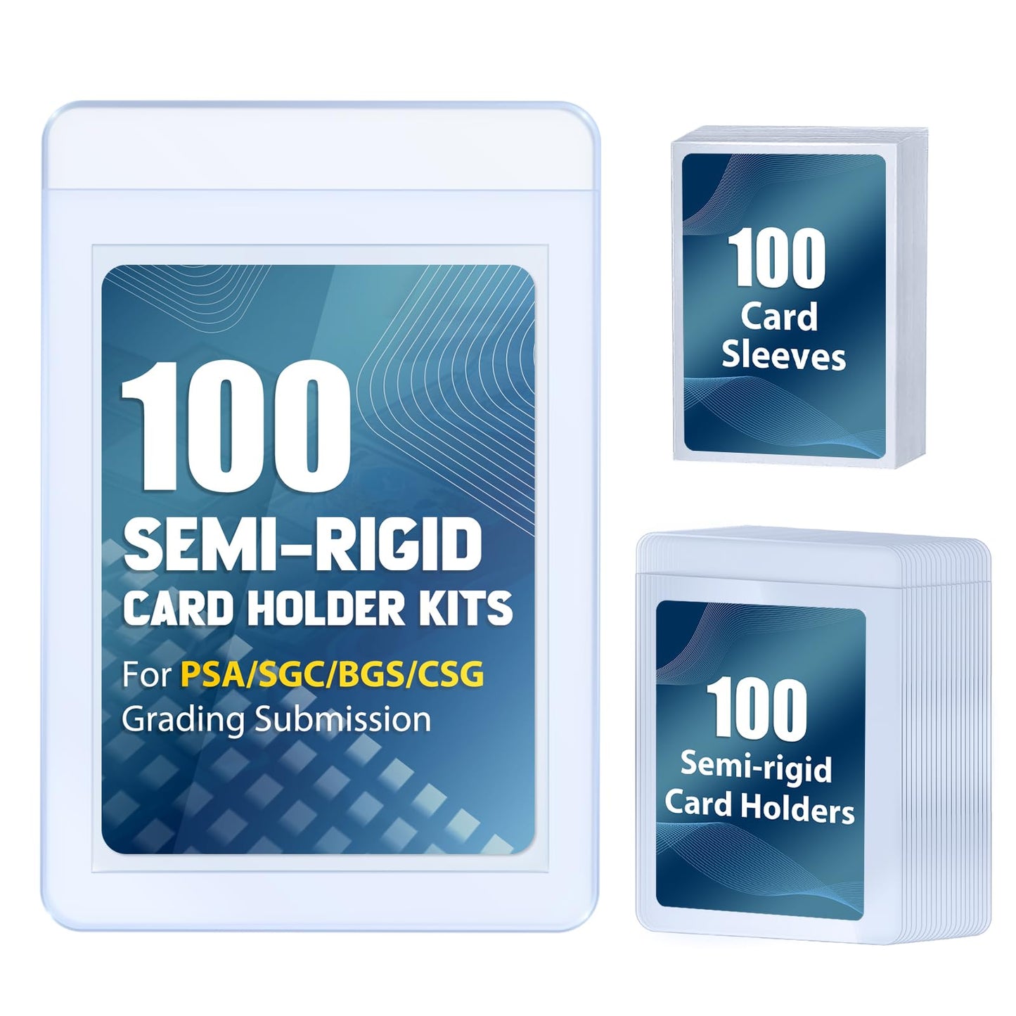100ct Semi-Rigid Card Holder and 100ct Penny Sleeves, Grading Card Sleeves with 1/2" Lip, Card Submission Kit for PSA BGS SGC, Trading Card Protectors for Grading Sending Collection Storage