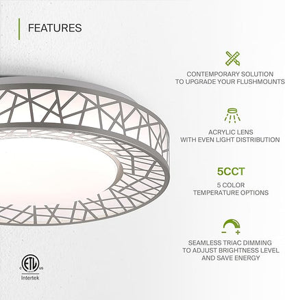 ASD 12 Inch LED Flush Mount Ceiling Light Fixture for Bedroom, 20W 1130LM 5CCT 2700K-5000K, Dimmable Lights, Dining, Living Room, Kitchen Lamps, Modern Home Lighting Fixtures, Nickel, ETL, 4 Pack