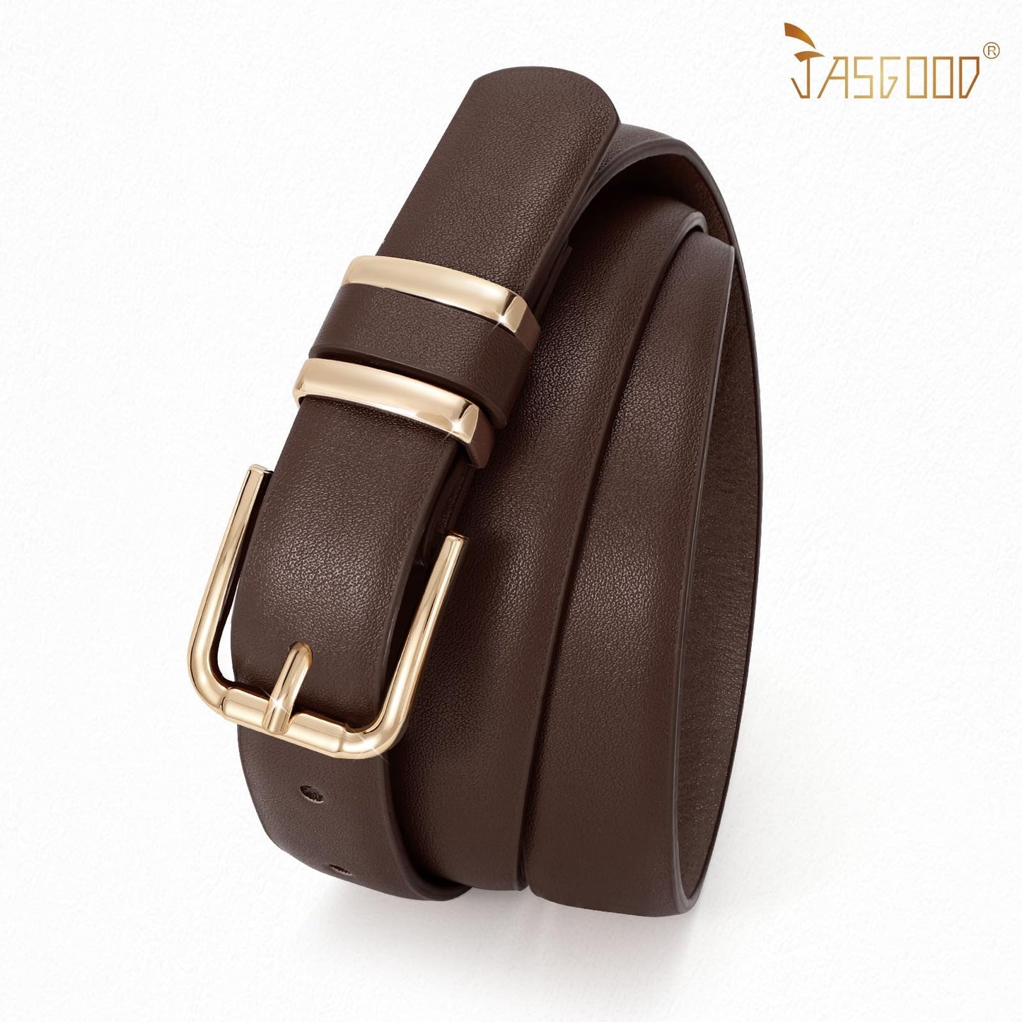 JASGOOD 3 Pack Chocolate Brown Belts for Women Leather Belts for Jeans Pants Ladies Waist Belt Fashion Chocolate Brown Belt with Gold Buckle