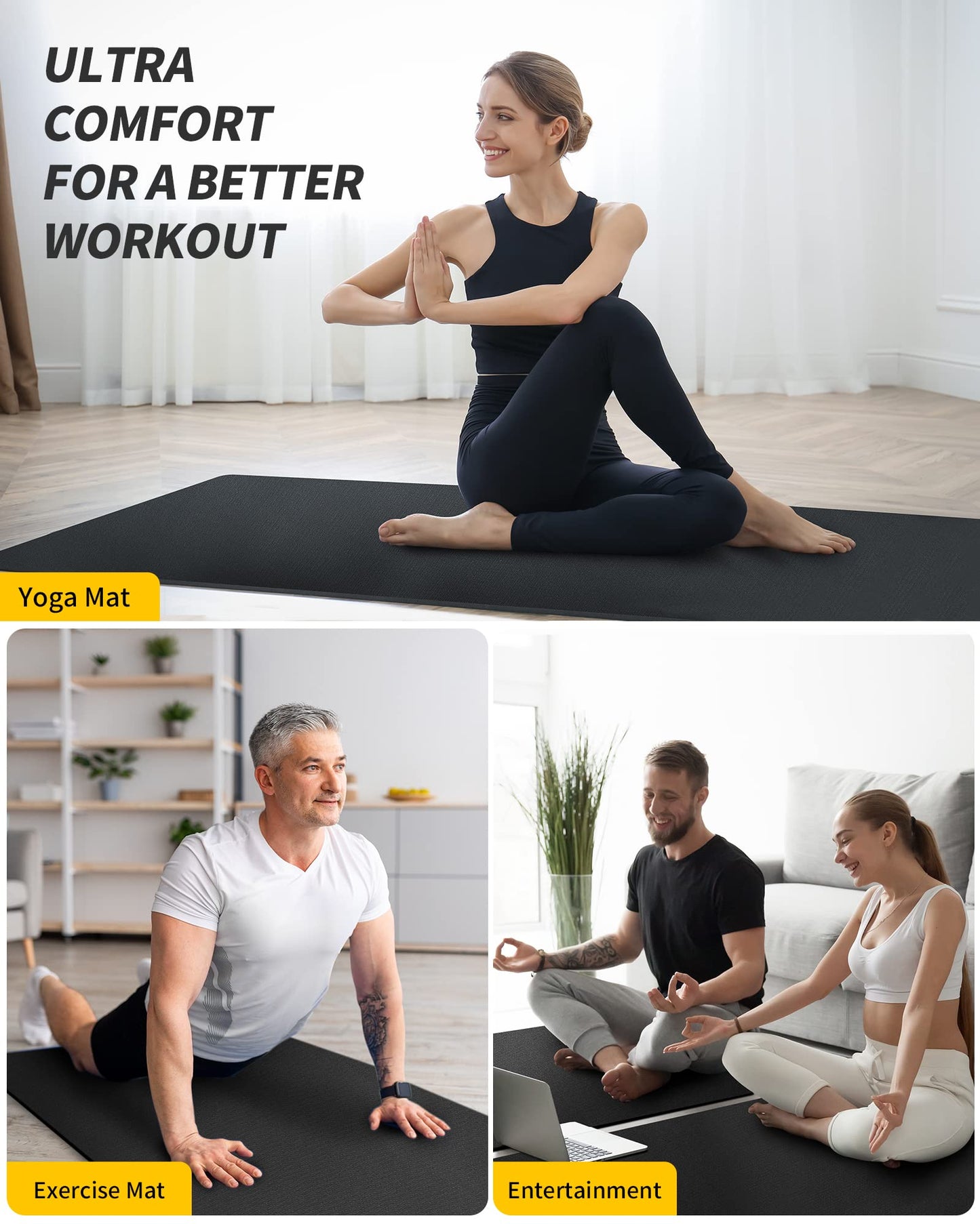 CAMBIVO Extra Long Wide Yoga Mat 84"x30"x6mm, PVC Non-Slip Exercise Mat for Men Women Tall People, Large Workout Mat for Yoga Pilates Home Gym Fitness, Thick Floor Mat for Barefoot Stretching