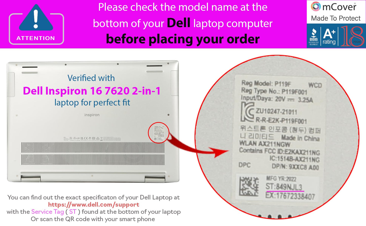 mCover Case Compatible ONLY with 2022～2023 16" Dell Inspiron 7620 2-in-1 Inspiron 5620/5630 Clamshell Windows Computer (NOT Fitting Any Other Dell Models) - Pink
