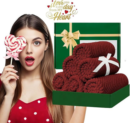 VOOVA & MOVAS Red Washcloths, Bath Hand Towels Set