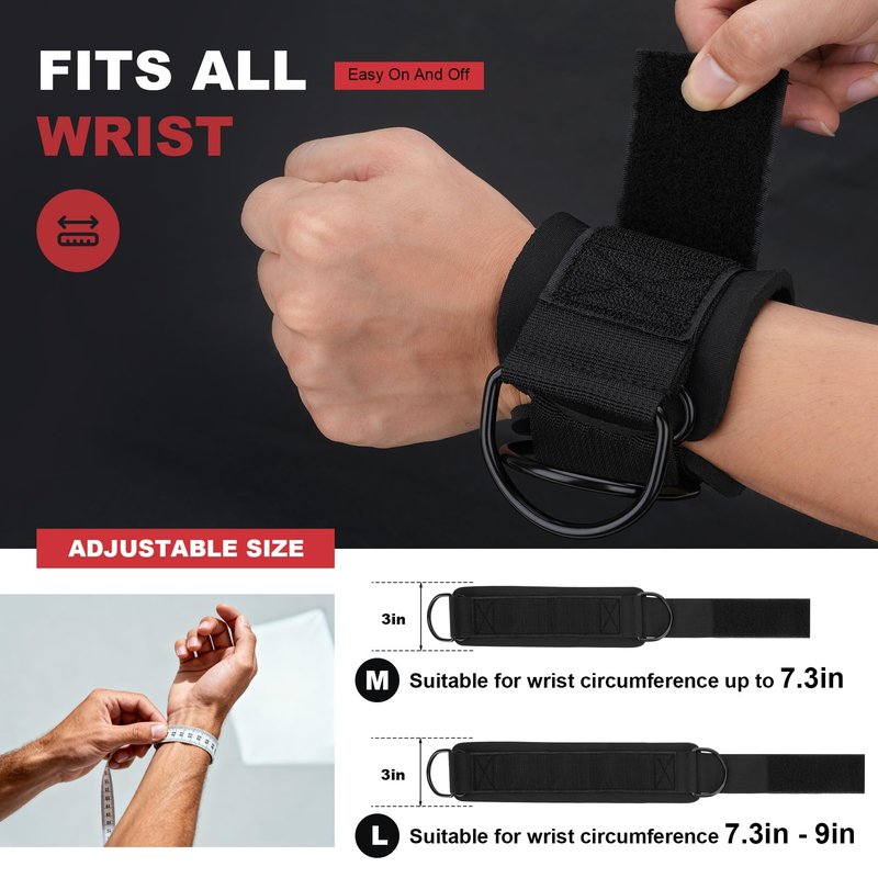 Wrist Straps for Cable Machines Wrist Cuffs for Men Woman Neoprene Padded Straps for Gym Strength Training Equipment (Black, L)