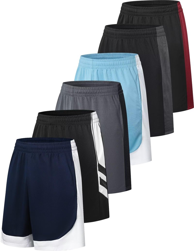 OYGSieg 6 Pack Mens Mesh Athletic Basketball Shorts Gym Shorts with Pockets, Quick Dry Workout Running Shorts Casual for Men L