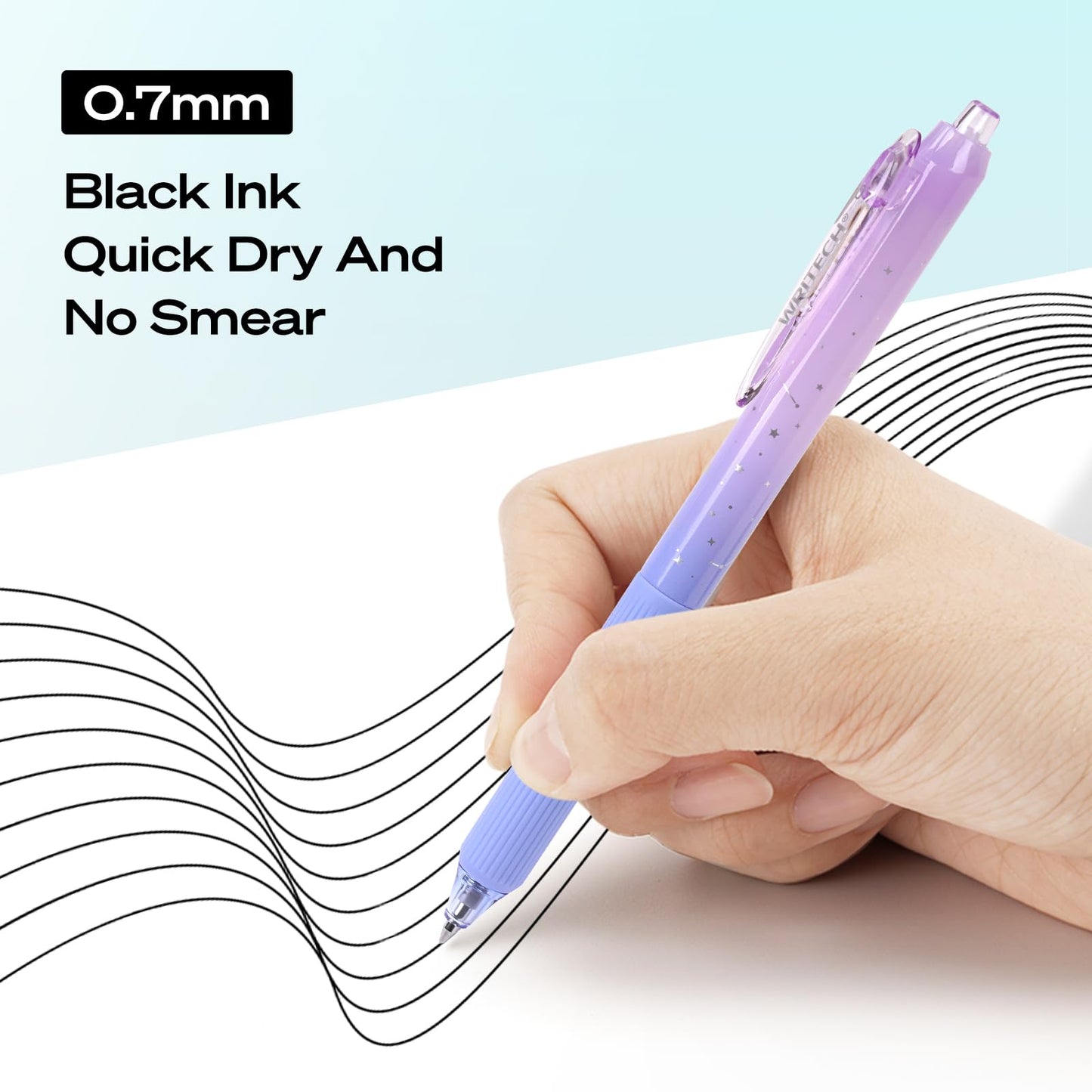 WRITECH Gel Pens Fine Point: Nebula Pen Set 0.7mm Black Ink Retractable 6ct Medium Point Smooth Writing with Aesthetic Gradient Color Barrel for Journaling Note Taking Silent Click No Smear