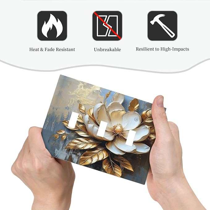Decorative Art Light Switch Covers Gilded Bloom 3 Gang Triple Toggle Wall Plate Decorative Switch plate Electrical Faceplate for Home Decor