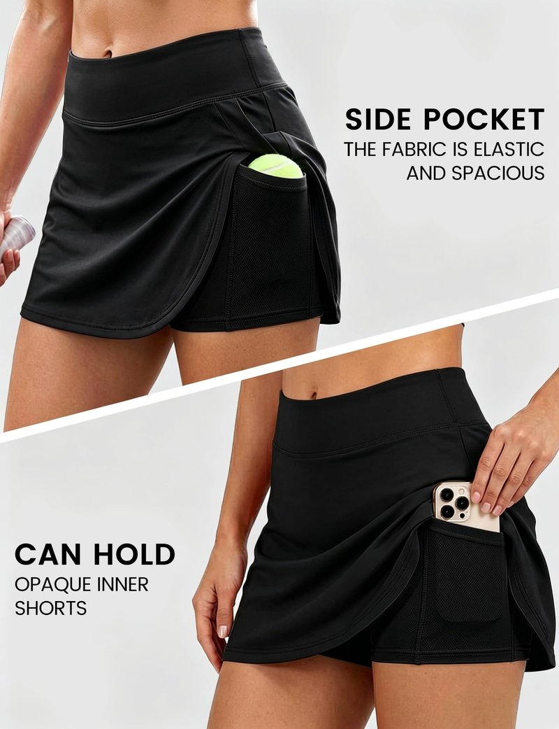 Buauty Women's Tennis Skirt Shorts High Waisted Golf Skorts with Zipper Pockets Workout Athletic Casual Outfit Clothes Black