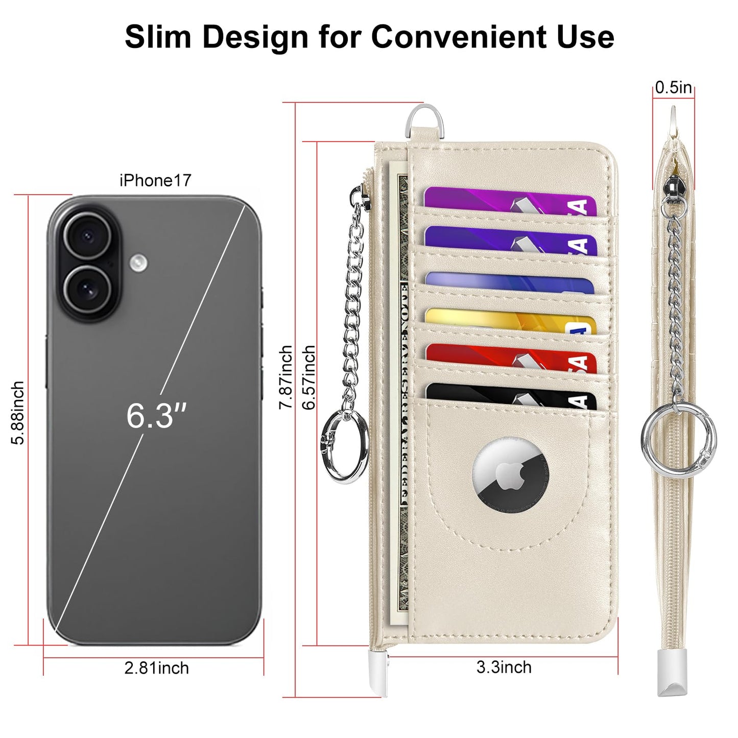 EcoVision RFID Blocking Slim Credit Card Holder Wallet with Zipper Money Pocket & Keychain, Slim Airtag Wallet for Men Women