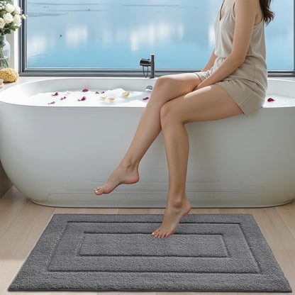 DEXI Bathroom Rug 43x24, Non Slip Washable Bath Mat for Shower Floor, Extra Large Absorbent Soft Bathmat with Rubber Backing, Quick Dry Microfiber Carpet, Grey