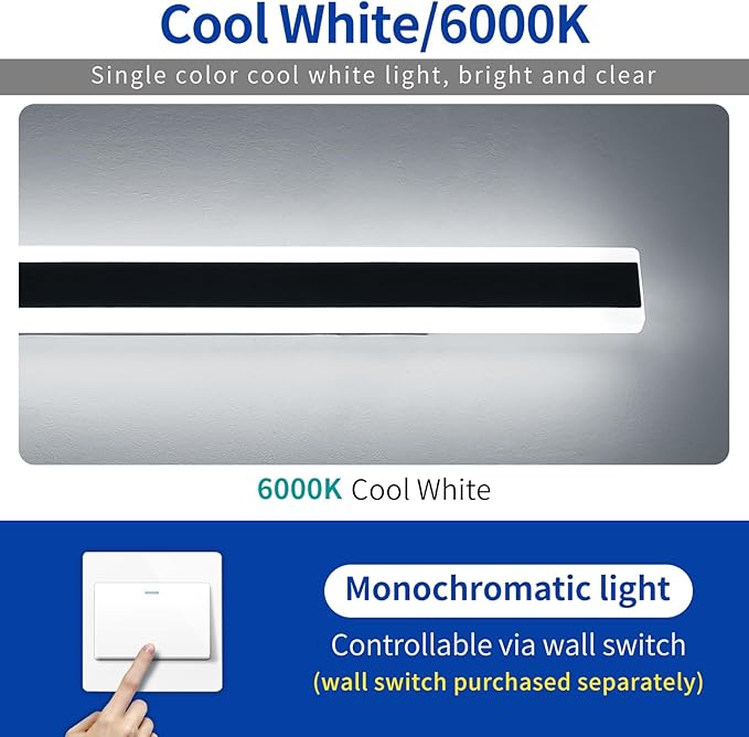 2 Pack Long Outdoor Wall Light Fixture, 47.2inch Porch Modern Wall Lighting, 6000K Cold White, IP65 Waterproof, White Acrylic, 42W, Black Strip Exterior Sconce for House, Garage, Garden, Fence