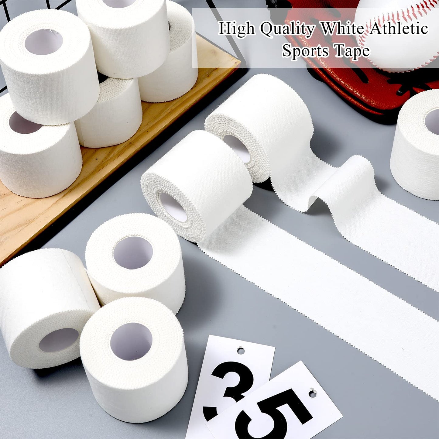 Hoolerry 12 Rolls 130 Yard 2 Inch Athletic Sports Tape White Pre Wrap Very Strong Easy Tear No Sticky Residue Tape for Fingers Ankles Wrist Injury Wrap, Bat Climbing Football Baseball Hockey Soccer