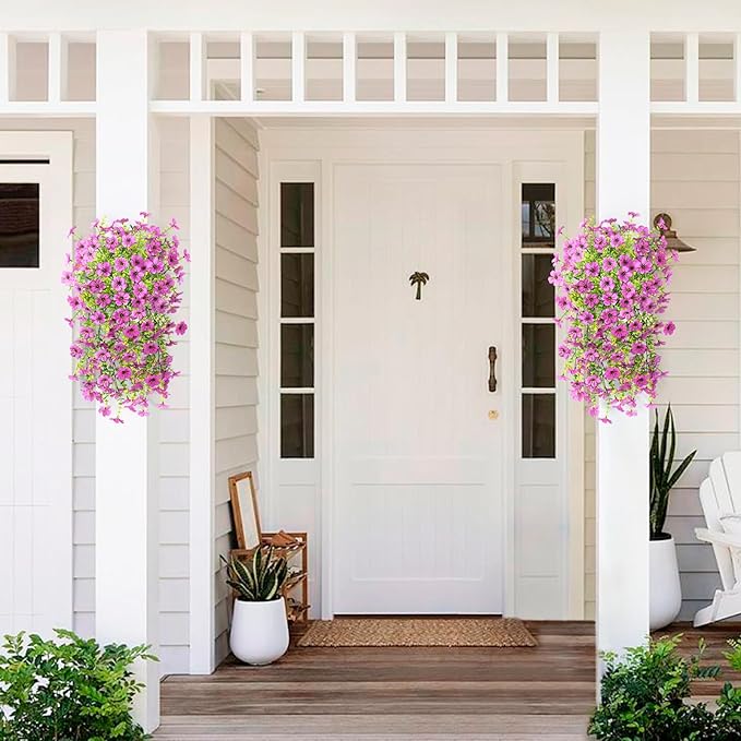 Artificial Fake Flowers Plants for Outdoor Spring Summer Decoration, 2PCS Faux Daisy Silk Flowers Outside No Fade UV Resistant Realistic Home Decor for Porch Patio Balcony (Purple)
