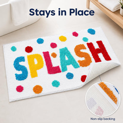 HAIWAOO Splash Bathroom Rug 17x24, Soft Colorful Letter Bath Mat, Absorbent Microfiber Bath Rug with Non Slip Backing, Machine Washable Rug for Kids and Family Bathroom, Tub, Shower, Sink