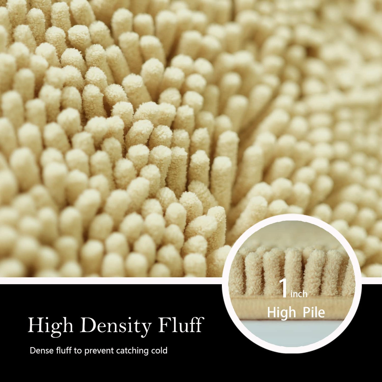 AINAHYVA Bathroom Rugs Chenille Bath mat 2 Piece Set, Super Absorbent, Strong PVC Non Slip Backing, Bath mats for Bathroom, Plush Shaggy, Thick, Machine Washable, Bathtub, Shower, Toilet.(Beige)