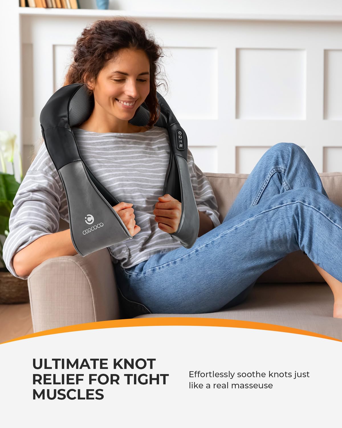 CooCoCo Shiatsu Neck and Back Massager,HSA Eligible,Cordless Neck Shoulder Massager for Pain Relief Deep Tissue,6D Kneading Massager with Dual-Zone Heat and Larger Size, Birthday Gifts for Dad Mom