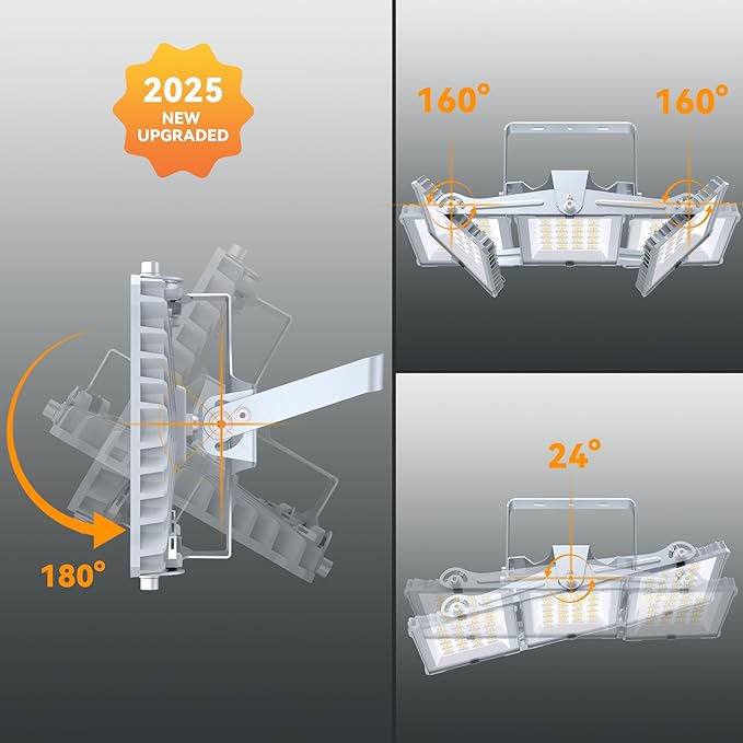 300W 2025 Plus New Upgraded LED Flood Light Outdoor, 30000LM Super Bright Stadium Lights, 6000K Daylight White, IP66 Waterproof, 3 Heads Adjustable Outdoor Floodlight for Yards, Arena, Garden