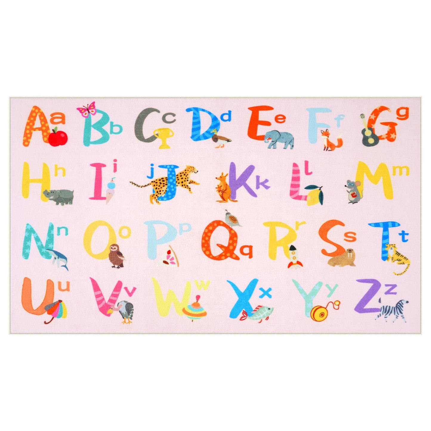 LIVEBOX 7'5" x 13' Pink ABC Kids Classroom Carpet, Large Washable Alphabet Educational Learning Area Rugs for Classroom Elementary, Non-Slip Pastel Preschool Kids Teacher Rug for Kindergarten Daycare