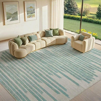 GarveeHome 5x7 Green Rug Washable Striped Carpet for Living Room Bedroom Modern Non Slip Low Pile Small Aea Rugs with Green Lines Geometric Stain Resistant Simple Office Rugs, Turquoise