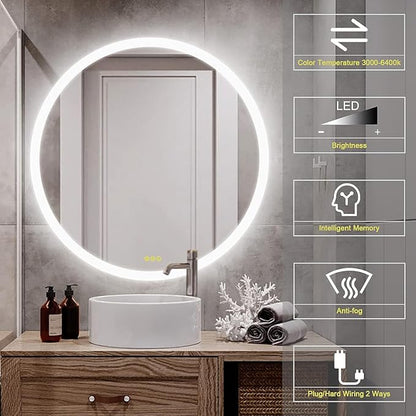 24X24 LED Bathroom Mirror with Lights, Anti-Fog, Dimmable, Backlit + Front Lit, Lighted Bathroom Vanity Mirror for Wall, Memory Function, Shatter-Proof
