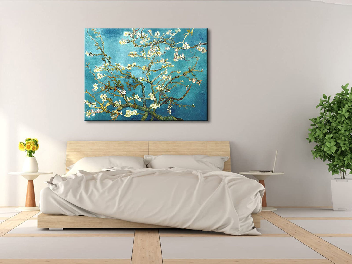Wieco Art Framed Wall Art Canvas Prints of Almond Blossom by Vincent Van Gogh Paintings Reproduction Abstract Artwork for Wall Decor Golden Frame
