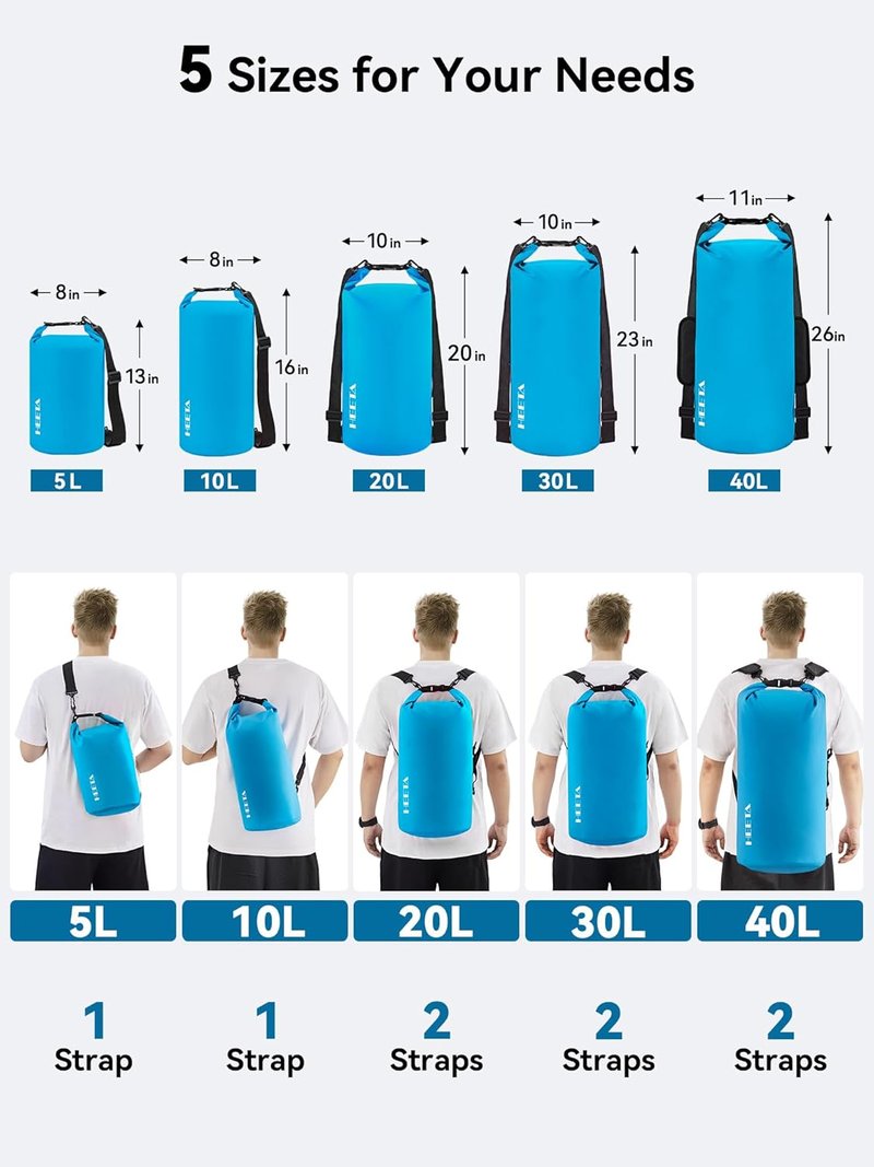 Waterproof Dry Bag - Lightweight Roll Top Storage Backpack with Emergency Whistle | 5L/10L/20L/30L/40L for Travel, Kayaking, Camping