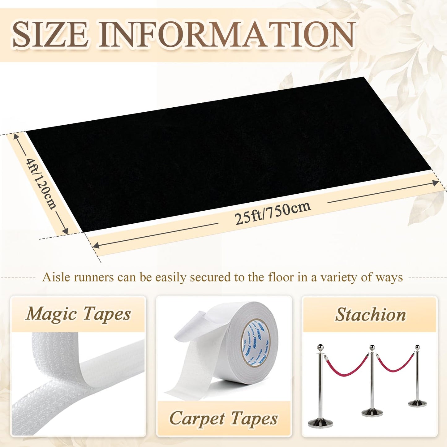 FANPROMS Black Aisle Runner for Wedding Ceremony 4x25FT Velvet Carpet Runner Wedding Aisle Runner Rug Rustic Aisle Runners Floor Carpet Aisle Runway for Halloween Party Fabric Aisle Runner Rug