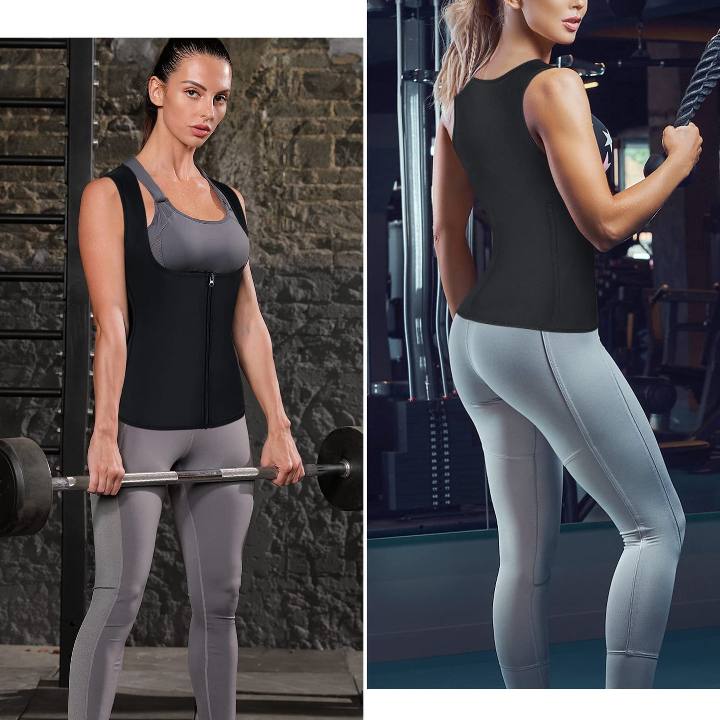 LANCS Women Waist Trainer Vest Sauna Suit Zipper Cincher Body Shaper Corset Sweat Vest Slimming Workout Tank Tops (Black, Small)