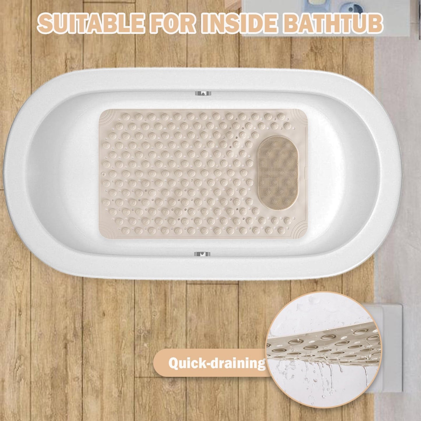 27.6 x 14.2 Inch Non-Slip Bathtub Mat, Machine Washable Bathroom Mat with Suction Cups and Drain Holes, Ideal for Bathtub or Bathroom Floor (Green)