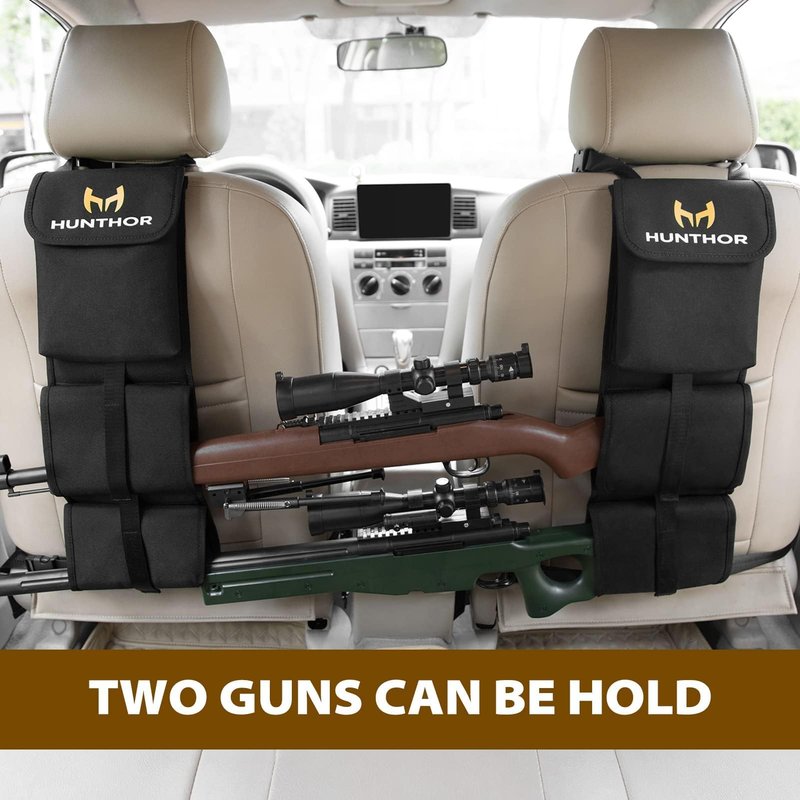 Hunthor Truck Gun Rack (A Pair), 900D Adjustable Seat Back Gun Storage, Heavy Duty Automotive Rifle Holder Hunting Accessories for Jeep, Truck, SUV, Off-Road Vehicles(Black)