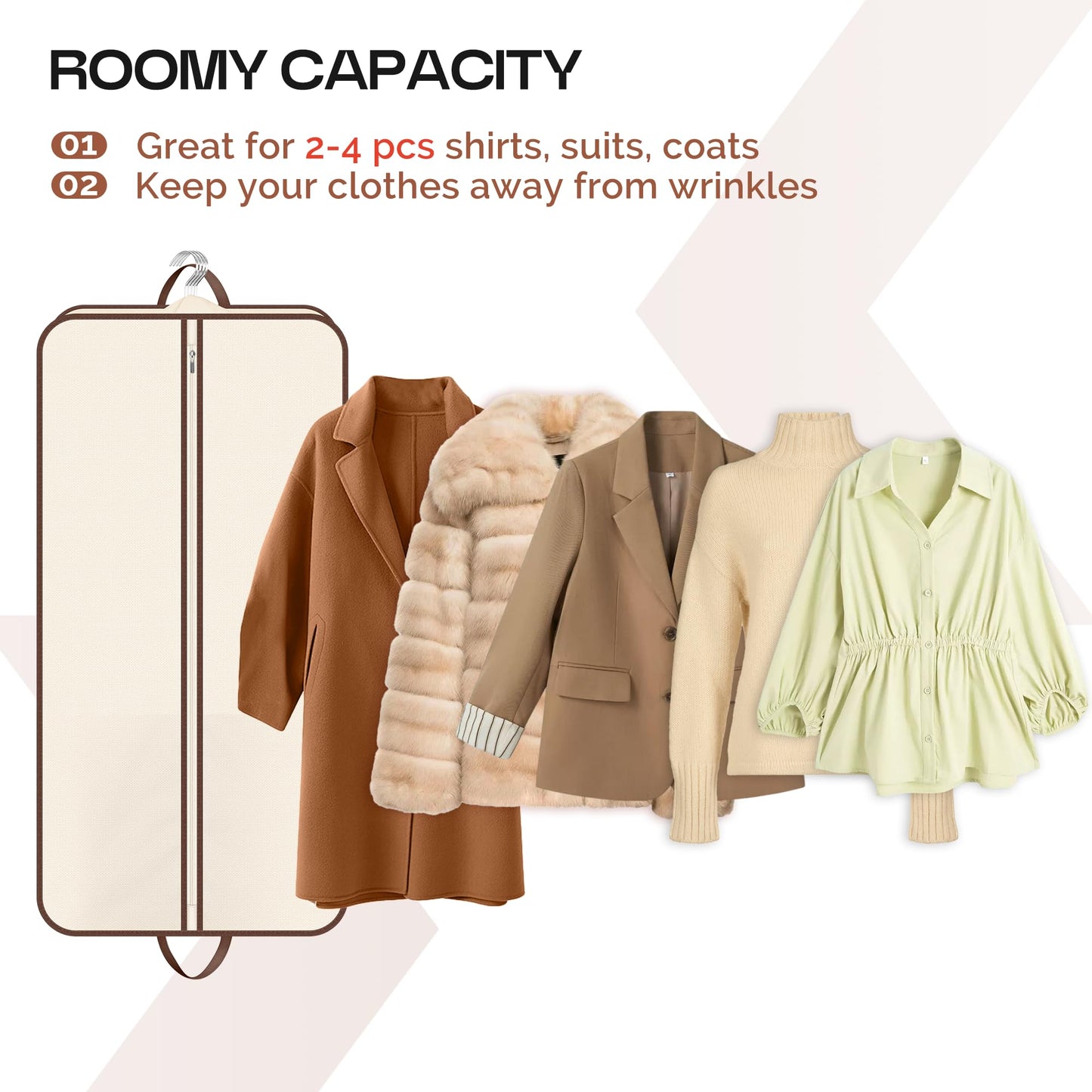 MISSLO 43" Hanging Garment Bags for Travel for Women Heavy Duty Mens Suit Bag Travel Foldable Suit Cover Bags for Closet Storage for Coats, Jackets, Shirts, Clothes, Beige
