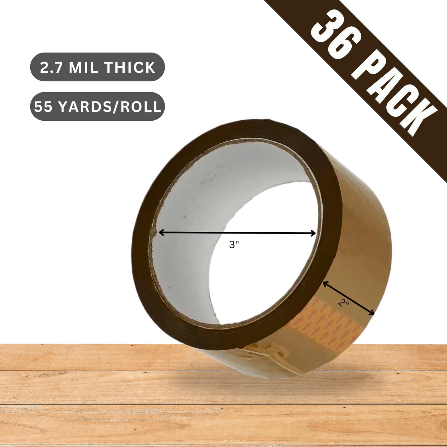 Brown Packing Tape – Heavy Duty Brown Shipping Tape for Box Packaging & Moving – 2.2mil Thick, 2-inch Wide Mailing Tape – 36 Rolls (1980 Yards)