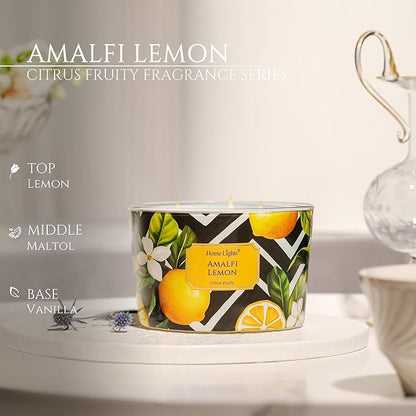 HomeLights Large jar Candle | 4-Wick Long-Lasting Scented Candles, 18oz Natural Soy Wax Candle for Home Scented, Eclectic Mixed Styles Gifts for Women & Men, Amalfi Lemon
