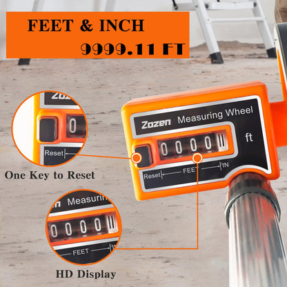 Zozen Measuring Wheel, Scalable to Length 40in, 4-inch Measure Wheel, Distance Measuring in Feet and Inches, One Key to Reset, Rolling Up To 10,000Ft, Includes Tape Measure.