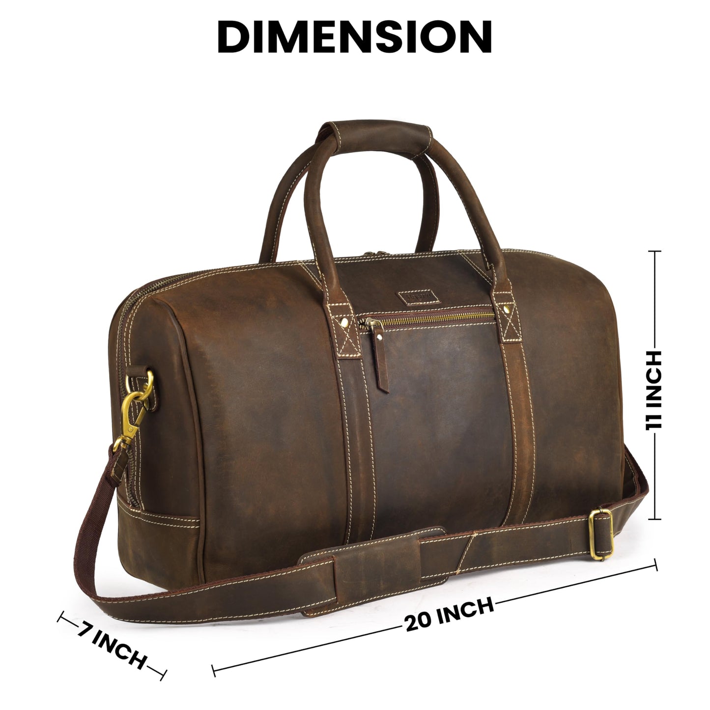 Rasavi Leather Duffel Bag for Men & Women – 20 Inch Travel Weekender, Carry-On, Overnight Travel, Sports & Gym Luggage Bag- Brown
