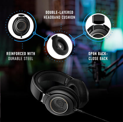 Philips Open Back Wired Headphones - Cushioned Over Ear Headphones with Adjustable Headband for Ultimate Comfort and Superior Sound Quality, Plugs into TV, Stereo or PC, Ideal for Podcasts or Music