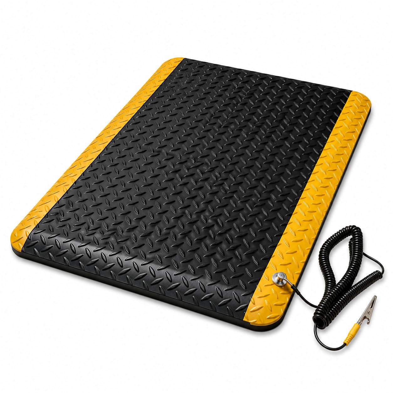 2' x 3' ESD Anti-Fatigue Conductive Mat, Durable Heavy Duty Diamond Plate, Non Slip Waterproof Floor Mats for Commercial&Industrial Work, Thick 3/4” with Yellow Border