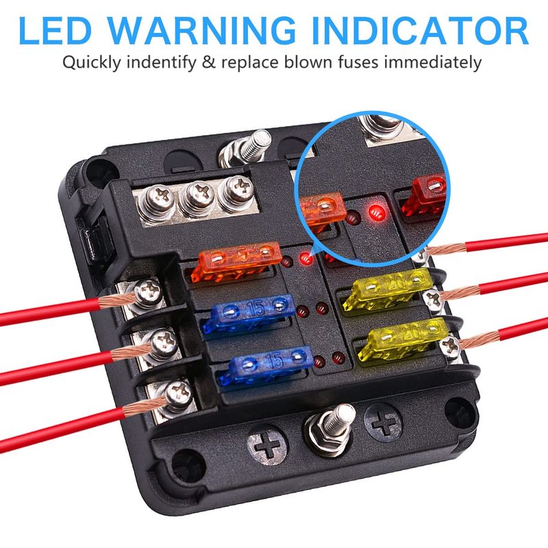 12V Fuse Box 6 Way 12 Volt Fuse Block ATO/ATC with LED Indicator Light Waterproof 24V for Marine Automotive Boat Car Truck