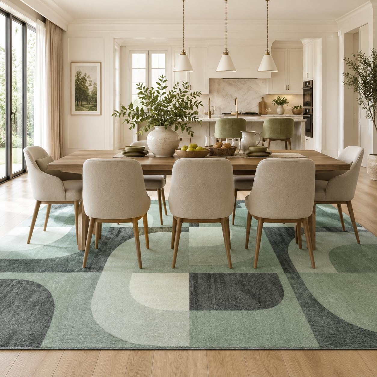 8X10 Area Rugs Modern Abstract Non Slip Washable Large Carpet for Living Room Bedroom, Green Rug 8X10 Geometric Pattern for Kids Nursery Thin 8 by 10 Indoor Home Decor Pet & Child Friendly