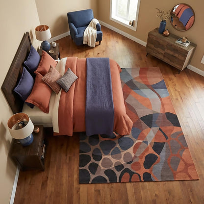GraceSway 5x7 Area Rug, Modern Abstract Rock Pebble Patterns, Rust Orange Grey and Charcoal Rug, Machine Washable, Non-Slip, Foldable Carpet for Living Room Bedroom