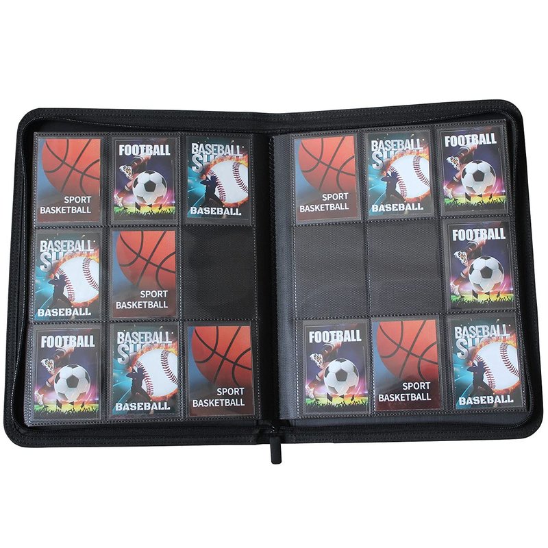 WINTRA Premium 360 Pockets Black Zippered Playing Card Binder - Sturdy Trading Card Holder Album ，9 Pocket Side Loading Card Folder with 20 Sheet Sleeves for Trading and Sports Cards