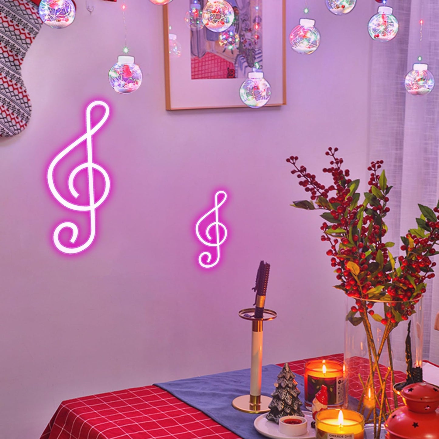 ENUOLI Neon Signs,Music Note Shaped Neon Lights LED Decor Night Light Wall Bedside Decor Battery/USB Operated Creative Lighting for Christmas,Wedding,Birthday Gift,Pub,Kids Room,Living Room(Pink)